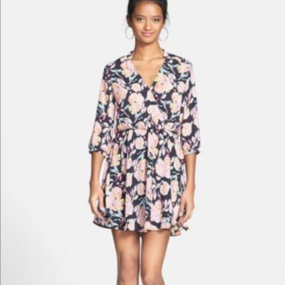 Lush Kendal Floral Print Surplice Faux Wrap Dress Size S